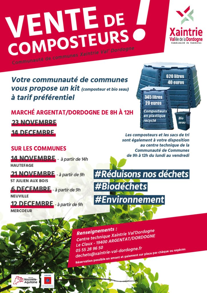 Affiche de la vente de composteurs proposés par Xaintrie Val'Dordogne