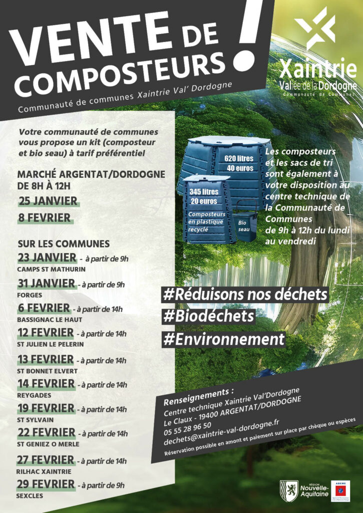 Affiche de la vente des composteurs en janvier-février par Xaintrie Val' Dordogne