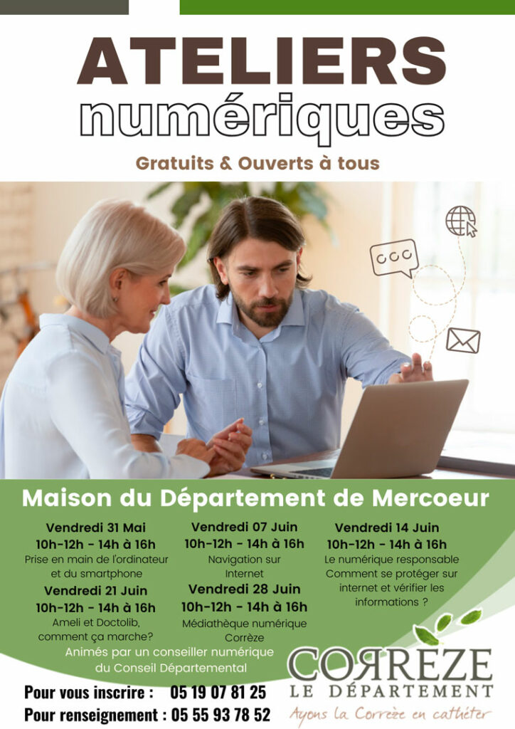 Ateliers numériques de la Maison du Département à Mercoeur en mai et juin 2024