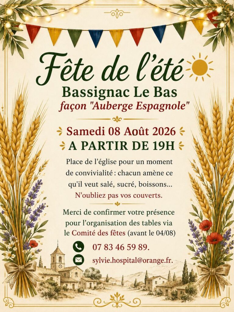 Fête de l'été à Bassignac le Bas en Corrèze, 8 août 2026